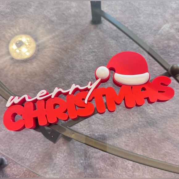 3D Printed. Merry Christmas Sign with Santa Hat - Picture 1 of 5